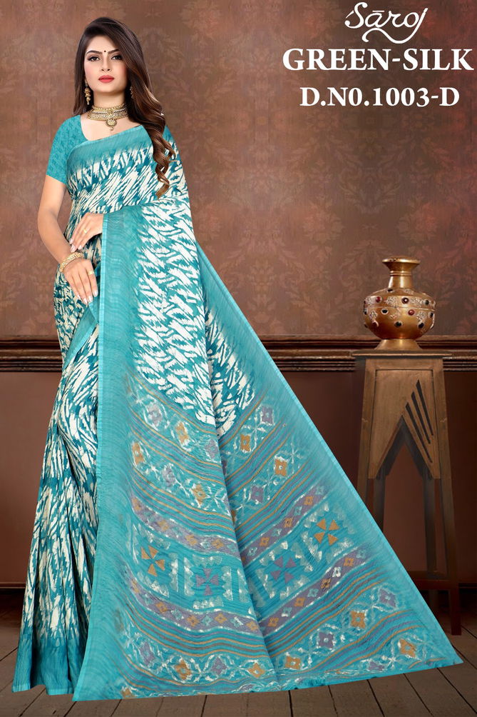 Green Silk 3 By Saroj Chiffon Saree Catalog
